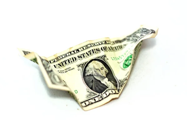 Focus Selettivo Moneta Americana Accartocciata Dollaro Isolato Sfondo Bianco Banconota — Foto Stock