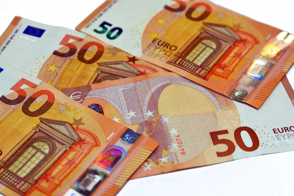 Collezione Banconote Cinquanta Euro Valuta Dell Unione Europea Con Architettura — Foto Stock