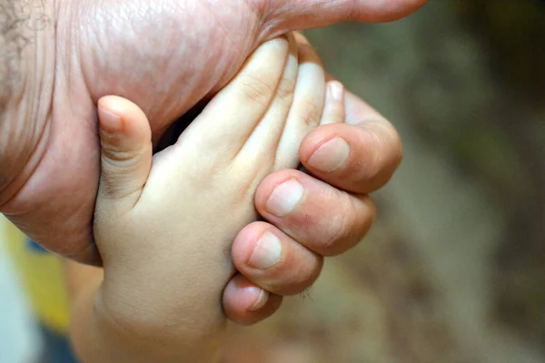 stock image Father's and his son hands. Dad leading son, Father's day concept. Adult Male father and his child hand in hand. Family, trust, protecting, care, parenting concept. symbol of family love and trust. 