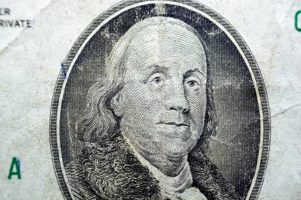 Başkan Benjamin Franklin Portresi 100 Dolarlık Banknot Serisinin Ters Tarafından — Stok fotoğraf