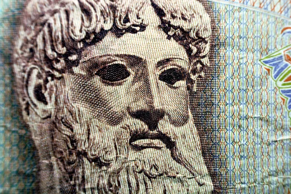 Зображення Зевса Лицьової Сторони 1000 Тисячі Грецьких Драхм Валютна Валюта — стокове фото