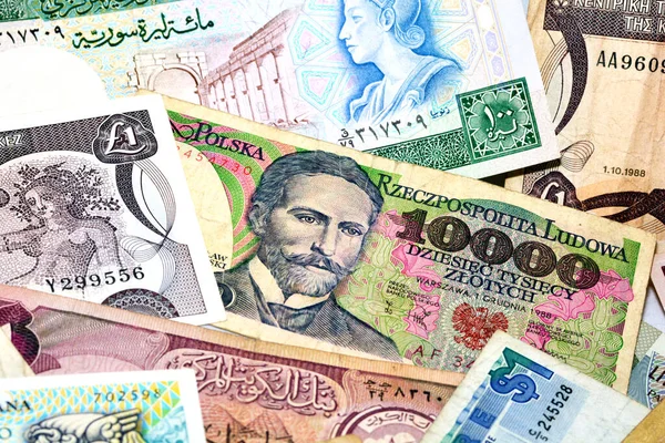 Colorful Old World Paper Money Background Banconote Diversi Paesi Raccolta — Foto Stock