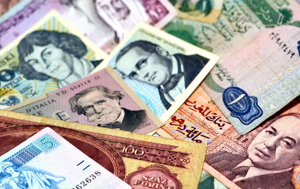Colorful Old World Paper Money Background Banconote Diversi Paesi Raccolta — Foto Stock
