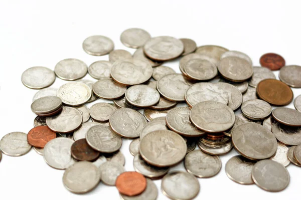 Bakgrund Amerikanska Mynt Olika Värden Och Tider Kvarts Dollar Cent — Stockfoto
