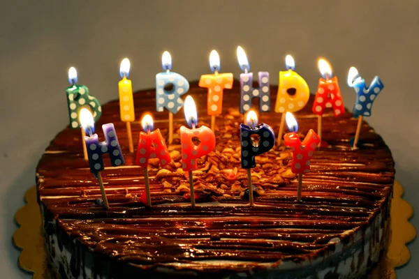 Candles Birthday Cake Happy Birthday Colorful Candles Ice Cream Chocolate — Stock Photo, Image