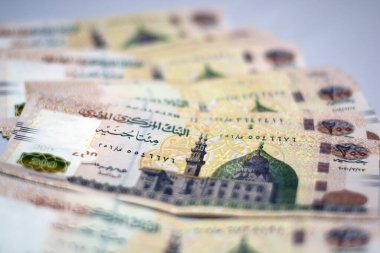 200 Mısırlı banknotun ters tarafında, ters tarafta Mısır 'daki Qani-Bay Kahire Camii' nin bir görüntüsü var. Ters tarafta Oturan Yazıcı 'nın bir görüntüsü var.