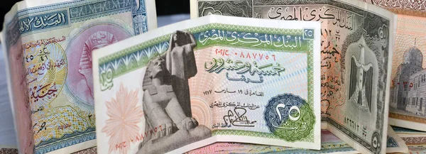 Коллекция Старых Египетских Денег Банкноты Избирательном Фокусе Четверть Фунта Половина — стоковое фото
