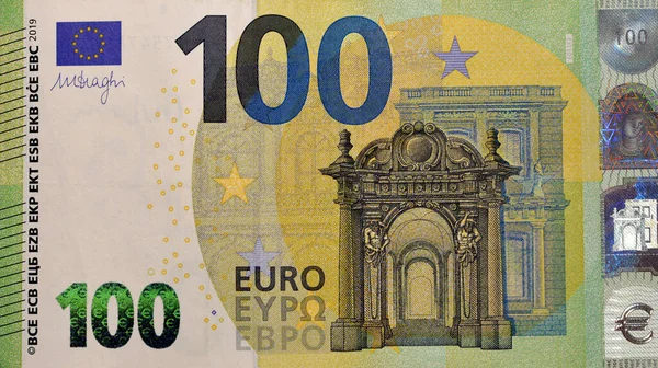 Grande Frammento Fronte Alla Banconota 100 Euro Valuta Dell Unione — Foto Stock