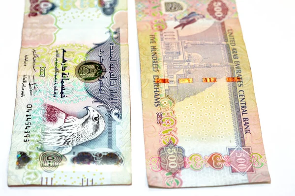 500 Aed 500 Dirhams Bankjegy Egyesült Arab Emírségekből Oldalsó Oldalon — Stock Fotó