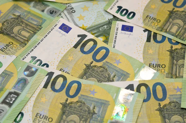 Una Pila 100 Banconote Cento Euro Valuta Dell Unione Europea — Foto Stock