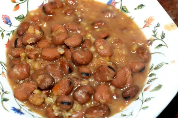 A plate of Egyptian beans which is the main dish and sandwich in the breakfast in Egypt, cooked with crushed bean, yellow lentils and wheat, and it\'s the main dish in Ramadan month before fasting