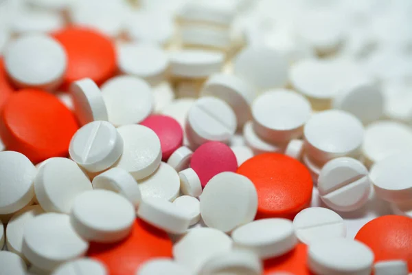 Píldoras Tabletas Diversas Pila Píldoras Coloridas Medicina Cuidado Salud Concepto — Foto de Stock