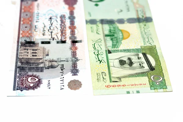 Lados Anversos Antigua Arabia Saudita Billetes Cincuenta Riales Con Billete —  Fotos de Stock