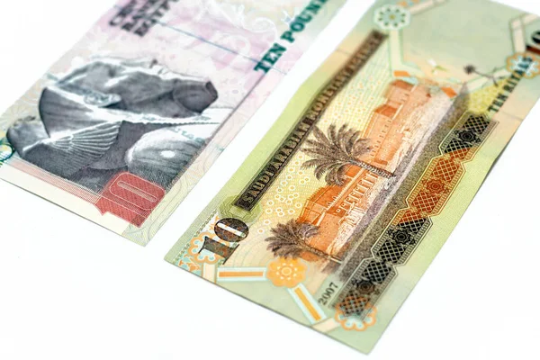 Reverso Viejo Arabia Saudita Billetes Diez Riales Con Billete Diez — Foto de Stock