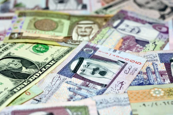 Arabia Saudita Riyals Banconote Denaro Con Dollari Americani Banconote Denaro — Foto Stock