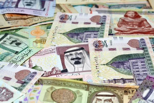 Banconote Sterline Egiziane 100 200 Con Riyal Arabia Saudita Banconote — Foto Stock