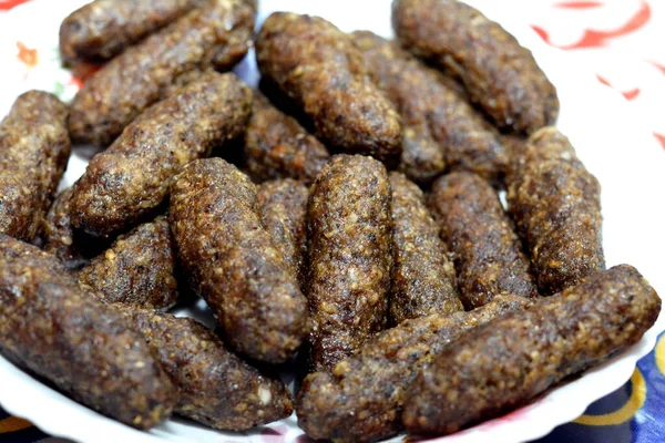 Egyptische Arabische Traditionele Keuken Van Gehakt Rundvlees Genaamd Kofta Gegrild — Stockfoto