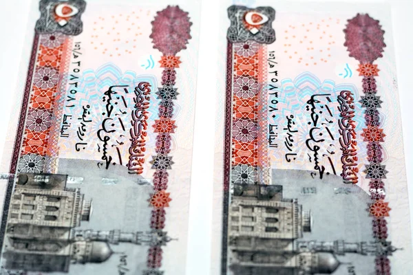 2012年50埃及镑钞票系列的正面是Abu Hurayba清真寺 Qijmas Ishaqi清真寺 这是埃及钞票的选择性焦点 以白色背景为隔离 — 图库照片