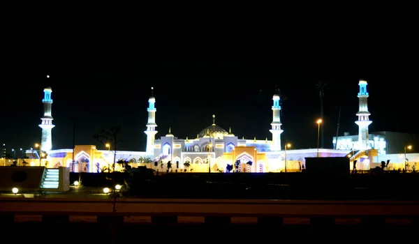 Night Scene Grand Mosque Cairo Egypt Multiple Domes Minarets Full — Stock Photo, Image