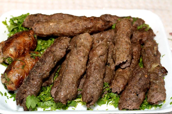 Bucătăria Arabă Tradițională Carne Vită Kofta Kebab Tarb Kofta Care — Fotografie, imagine de stoc