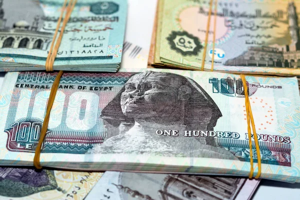 Stos Egipskich Banknotów Pieniężnych Odizolowanych Białym Tle Stos Egipskich Banknotów — Zdjęcie stockowe