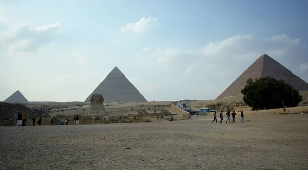 Гіза Єгипет Січня 2018 Панорама Пірамід Гіза Хуфу Хафре Піраміди — стокове фото
