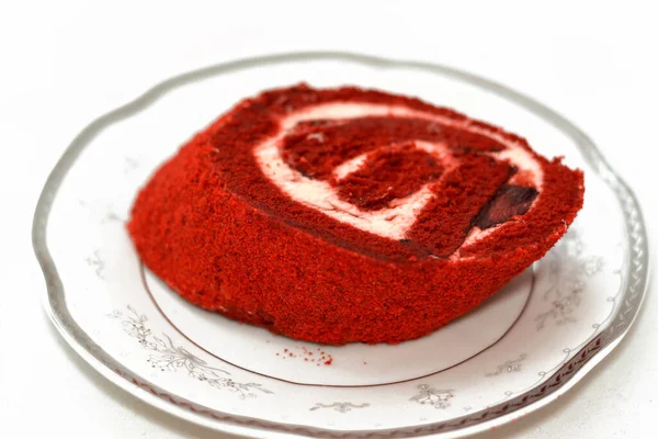 Strawberry Swiss Roll Gateau Made Rich Fluffy Spongy Cake Roll — Foto de Stock