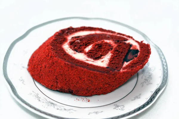 Strawberry Swiss Roll Gateau Made Rich Fluffy Spongy Cake Roll — ストック写真
