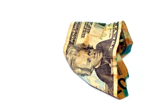 Crumpled American Money Note Twenty Dollars Bill Isolated White Background — Stockfoto