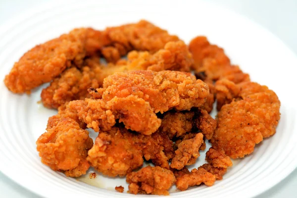 Plate Chicken Strips Fired Deep Oil Isolated White Background Selective — 스톡 사진