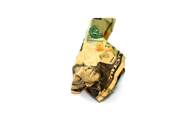 Crumpled American Money Note Twenty Dollars Bill Isolated White Background — Fotografia de Stock