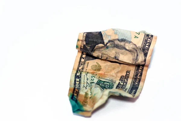 Crumpled American Money Note Twenty Dollars Bill Isolated White Background — Zdjęcie stockowe