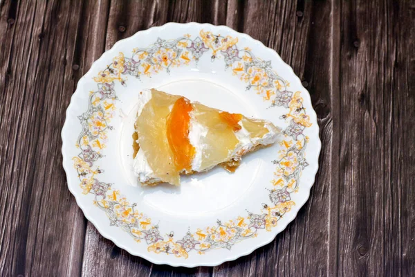 Slice Tropical Fruit Tart Cake Fresh Pieces Apple Slices Fresh — Stock Photo, Image