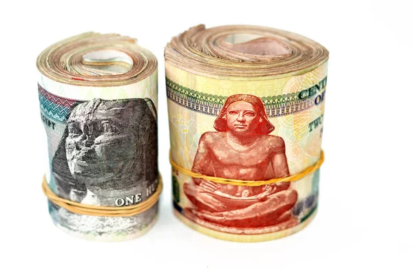 Egipto Dinero Rollo Libras Aisladas Sobre Fondo Blanco 200 100 —  Fotos de Stock