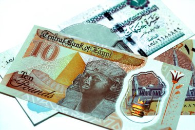 Yeni Mısır 10 LE EGP 10 pound plastik polimer banknot Al-Fatah Al-Aleem camii, Hatshepsut ve eski kağıt 10 LE 10 pound El Rifa 'i cami ve Khafre