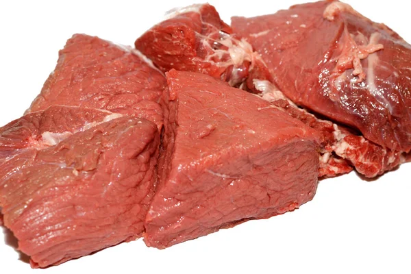 Fresh Beef Red Meat Chopped Isolated White Background Ready Cut — Fotografia de Stock