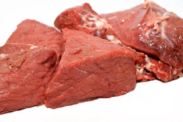 Fresh Beef Red Meat Chopped Isolated White Background Ready Cut — 图库照片