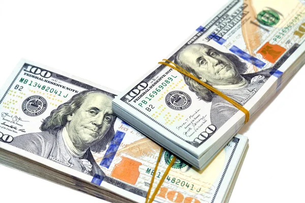 Stacks 100 One Hundred Dollar Bills American Cash Money Banknotes — стоковое фото