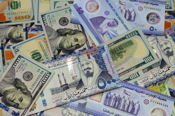 Pile American Dollar Bills American Cash Money Banknotes Saudi Arabia — 图库照片