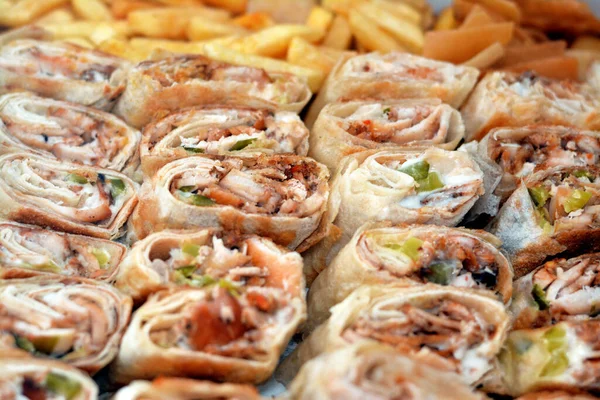 Syrian Recipe Cuisine Background Box Full Pieces Chicken Shawerma Shawarma — Stok fotoğraf