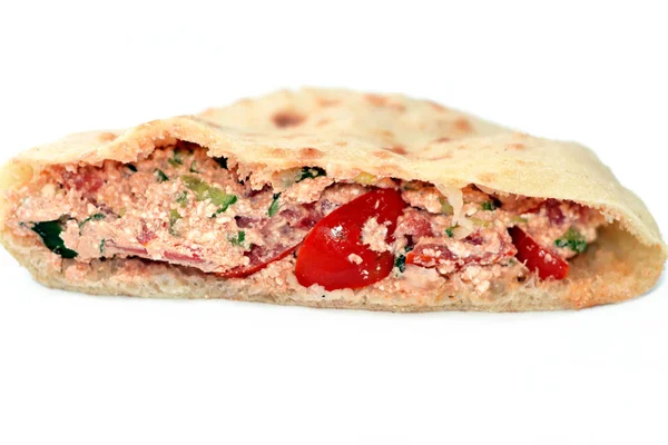 Traditional Egyptian Quraish Cottage Creamy Cheese Sandwich Mixed Slices Tomatoes — Stock Fotó