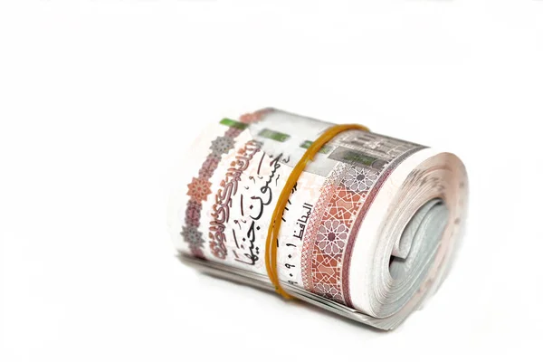 Egypte Geld Roll Ponden Geïsoleerd Witte Achtergrond Vijftig Egyptische Ponden — Stockfoto