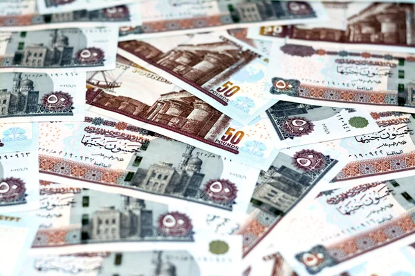Ένας Σωρός Από Αιγυπτιακά Χαρτονομίσματα Των Πενήντα Λίρες Σειρά 2022 — Φωτογραφία Αρχείου