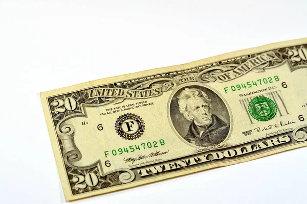 Лицьовій Стороні Доларів Серія Банкнот Зображенням Президента Ендрю Джексона Старі — стокове фото