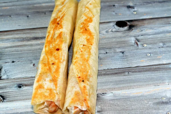 Syryjski Przepis Kuchni Tło Shawerma Kurczaka Lub Shawarma Tortilla Owinięte — Zdjęcie stockowe