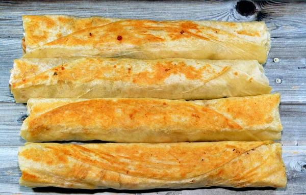 Syryjski Przepis Kuchni Tło Shawerma Kurczaka Lub Shawarma Tortilla Owinięte — Zdjęcie stockowe