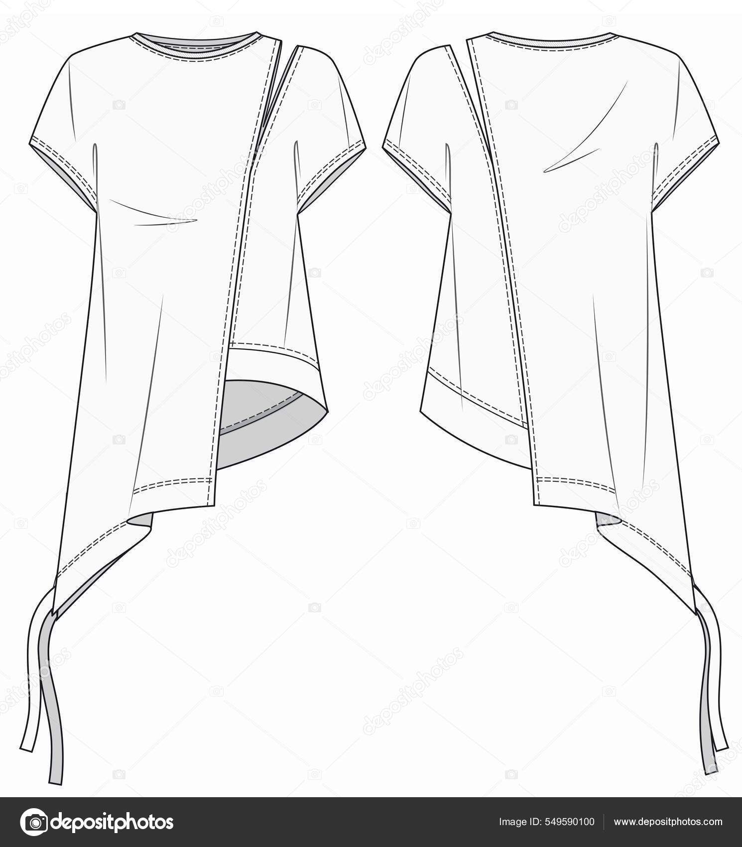 Oversize Women's Tops T shirt technical fashion flats sketch vector  illustration template front and back views. Apparel design mock up Womens  Unisex CAD. 8163892 Vector Art at Vecteezy