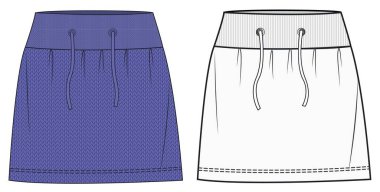 SKIRT moda düz şablonu. Kız etek moda şablonu. Çok güzel örülmüş bir etek. Lounge giyimi düz moda şablonu.