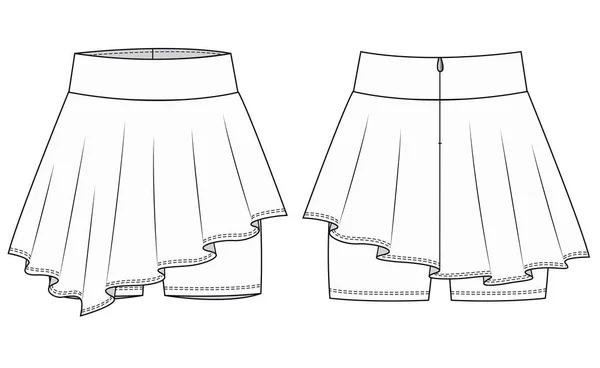 Pantalones Cortos Deportivos Para Niñas Plantilla Sketch Plano Moda Falda — Archivo Imágenes Vectoriales