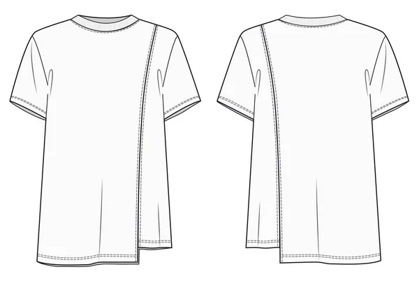 Unisex T衬衫流行平面草图模板 特大号T恤技术时尚图解 T恤流行的概念 男人和女人T恤 — 图库矢量图片